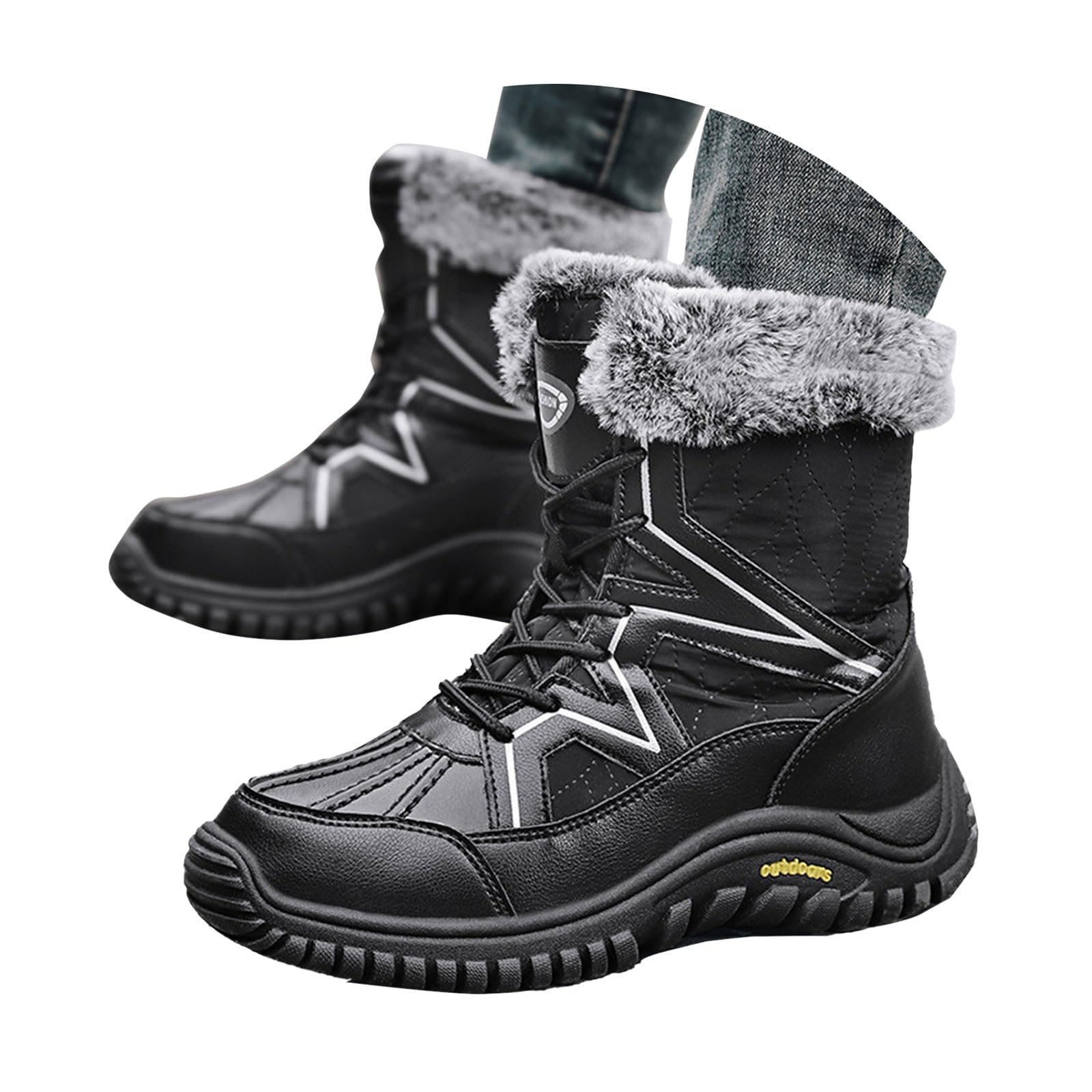 Stivali Invernali Donna 2026 da Donna, Caldi, Foderati In Finta Pelle, Neve Alla Moda, Pelle Di Media Altezza, con Lacci, Isolati Neri