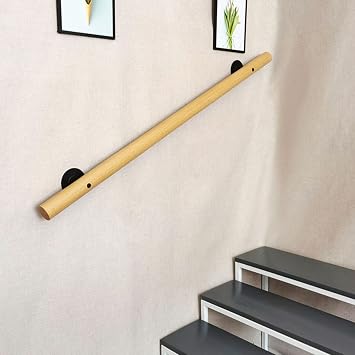 Staircase Handrail Wood Banister Kit, High Strength Non-Slip Wooden Stair Rail, Home Against The Wall Indoor Loft Elderly Railings Handrails Corridor Support Rod, 1ft-20ft Size