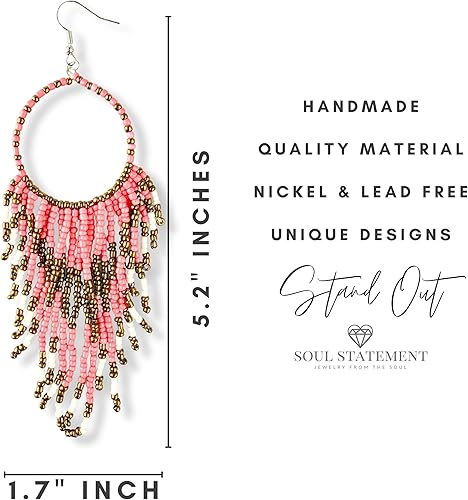 Miniatura 8 de Western Earring Bundle for Women Boho Turquoise Patina Tassels & Handmade Colorful Bead Dangles for Concerts & Festivals