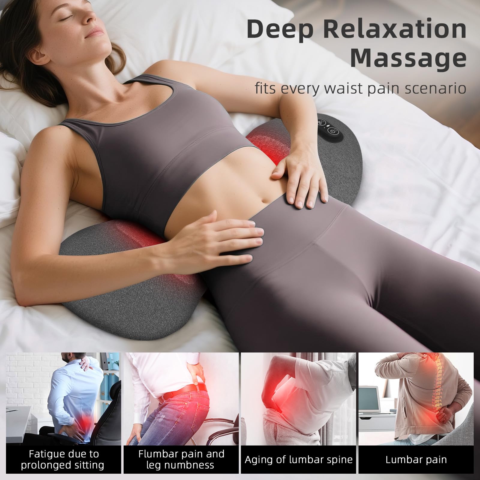 Condition photo showing Good Condition for 3-in-1 Back Massager with Heat & Vibration, Smooth Spine Triple Fusion Lumbar Support Pillow for Lower Back and Sciatica Pain Relief, Deep Tissue Relaxation for Bed or Office Chair