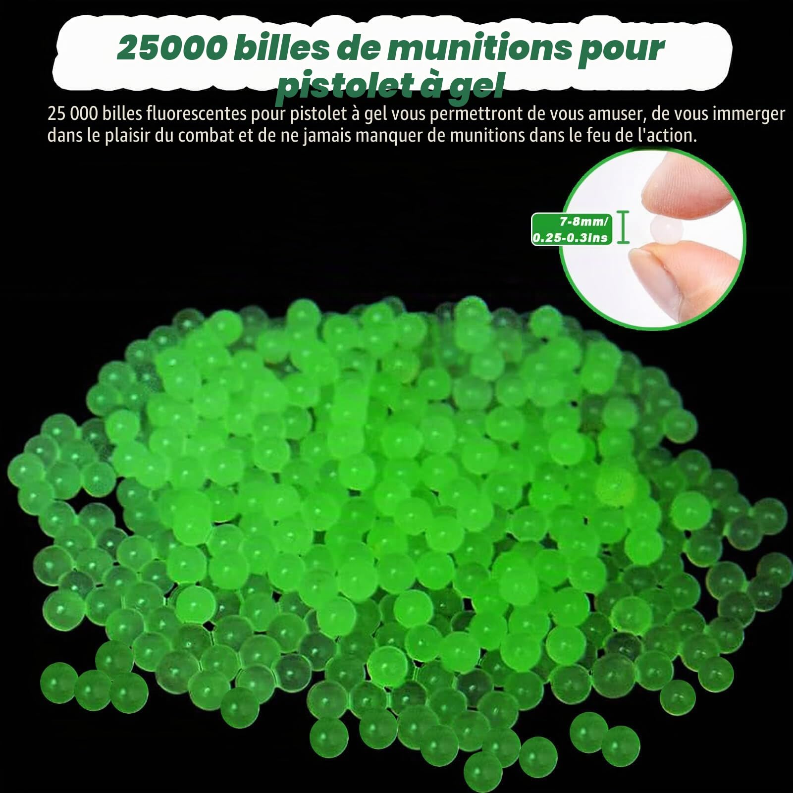 Gel Blaster Munitions Glow in the Dark pour adolescents et adultes à partir de 14 ans