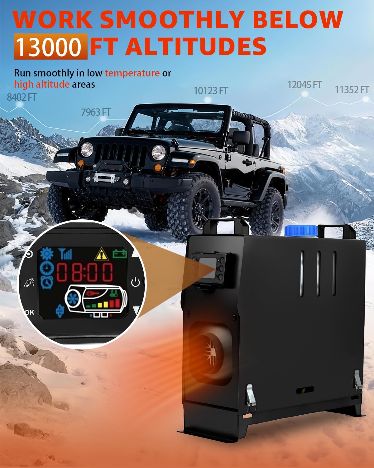 12 V 8 kW, wielofunkcyjny, przenośny, postojowy ogrzewacz powietrza z pilotem i wyświetlaczem LCD, szybkie ogrzewanie do kamperów, ciężarówek, łodzi, garaży, kamperów i przyczep samochodowych (8 kW,