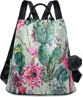 Exotic Vintage Cactus Backpack Purse for Women, Anti theft Bookbag Purse Lightweight Shoulder Bag Fashion Handbag for Travel, Daily, Shopping（890）, Exotic Vintage Cactus, 13.4 X 5.9 X 15 inch