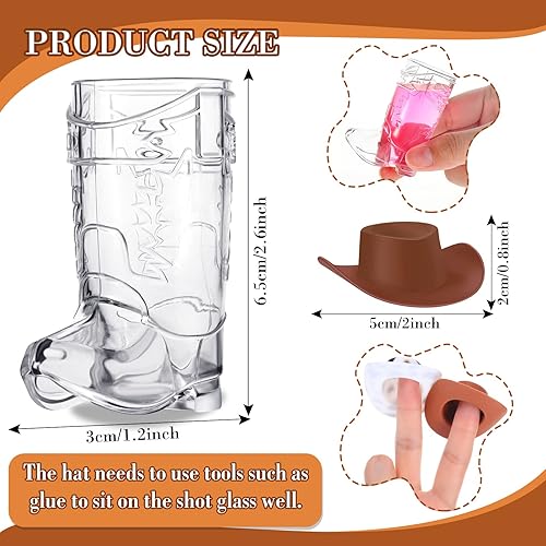 Miniatura 2 de Sawysine Juego de 24 vasos de cristal para botas de vaquero, sombrero de vaquera occidental y gafas de botas de vaquero de plástico, sombrero en