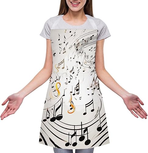 Miniatura 3 de Personalized Music Notes Print Adult Apron, Kitchen Cooking Aprons for Woman Man, Adjustable Bib Apron with Pocket for Baking, BBQ Crafting