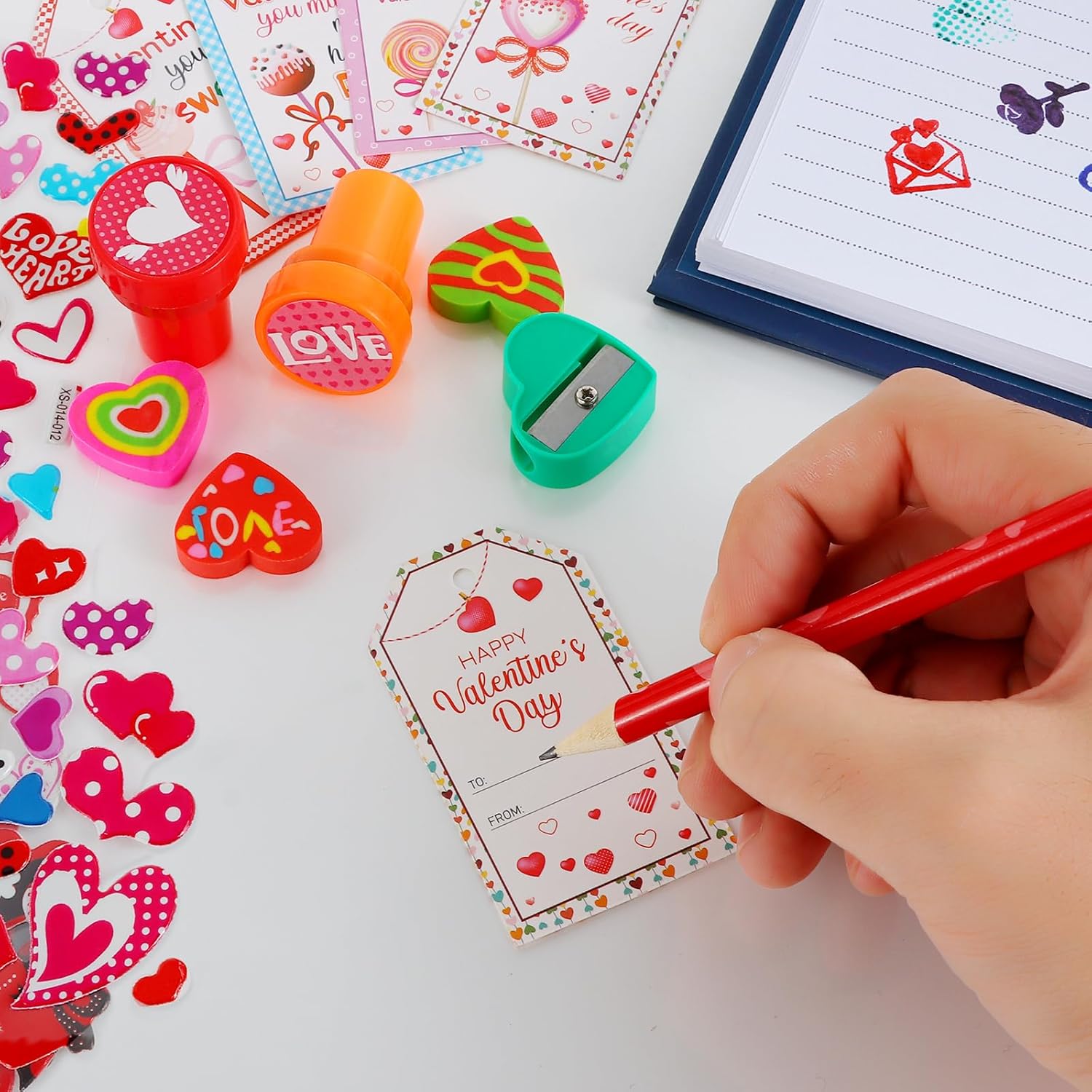 LiYiQ 24Pack Valentines Day Gifts Student Stationery Gifts from Teacher Giant Lollipop with Gift Cards, Pencils Stickers Erasers Sharpener for Classroom School Exchange Birthday Party Gift