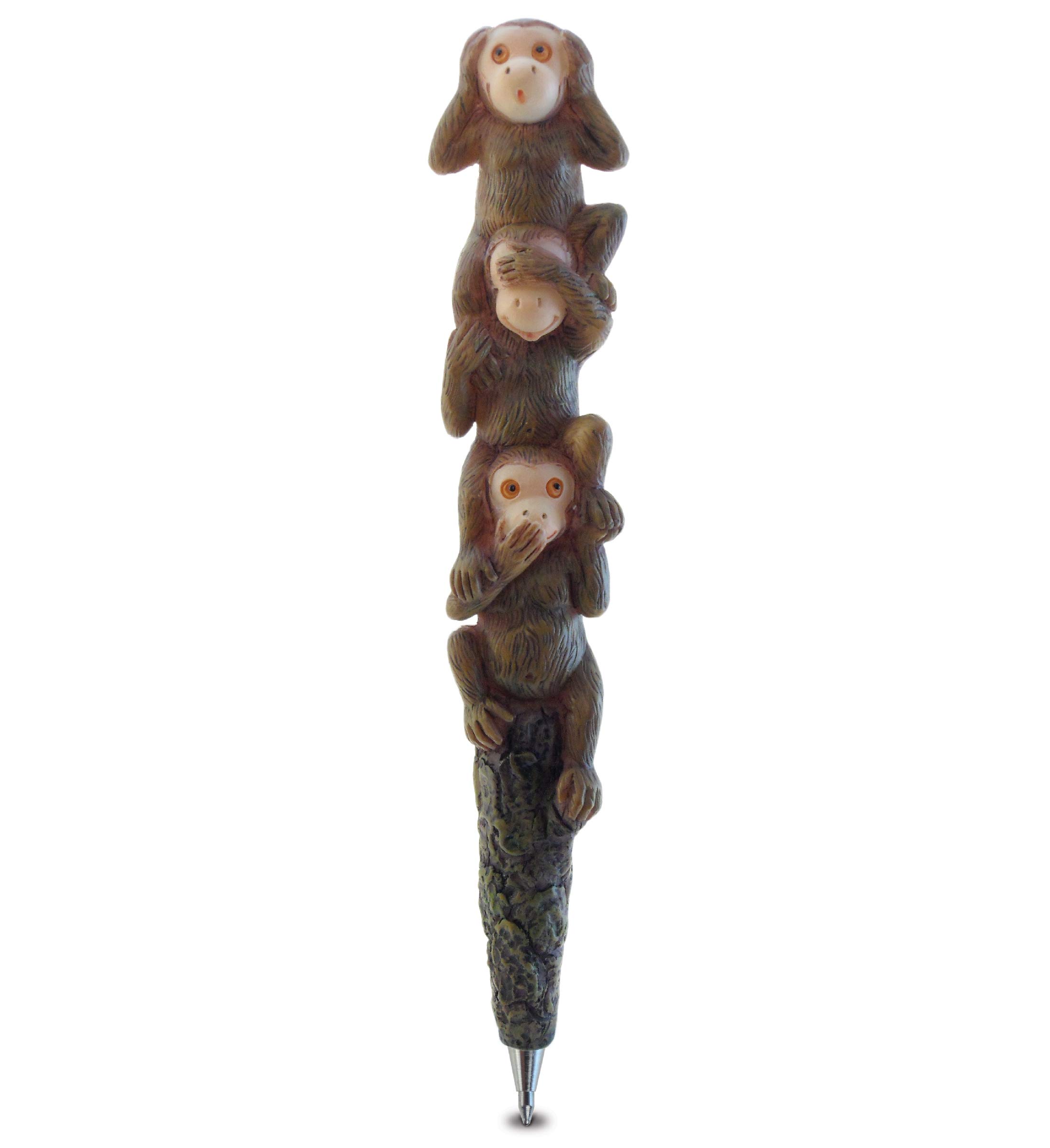 Puzzled Planet Pens Three Wise Monkeys Novelty Pen - Cute Fun & Unique Kids & Adults Office Supplies Ballpoint Pen Colorful Animal Writing Pen Instrument for School & Office