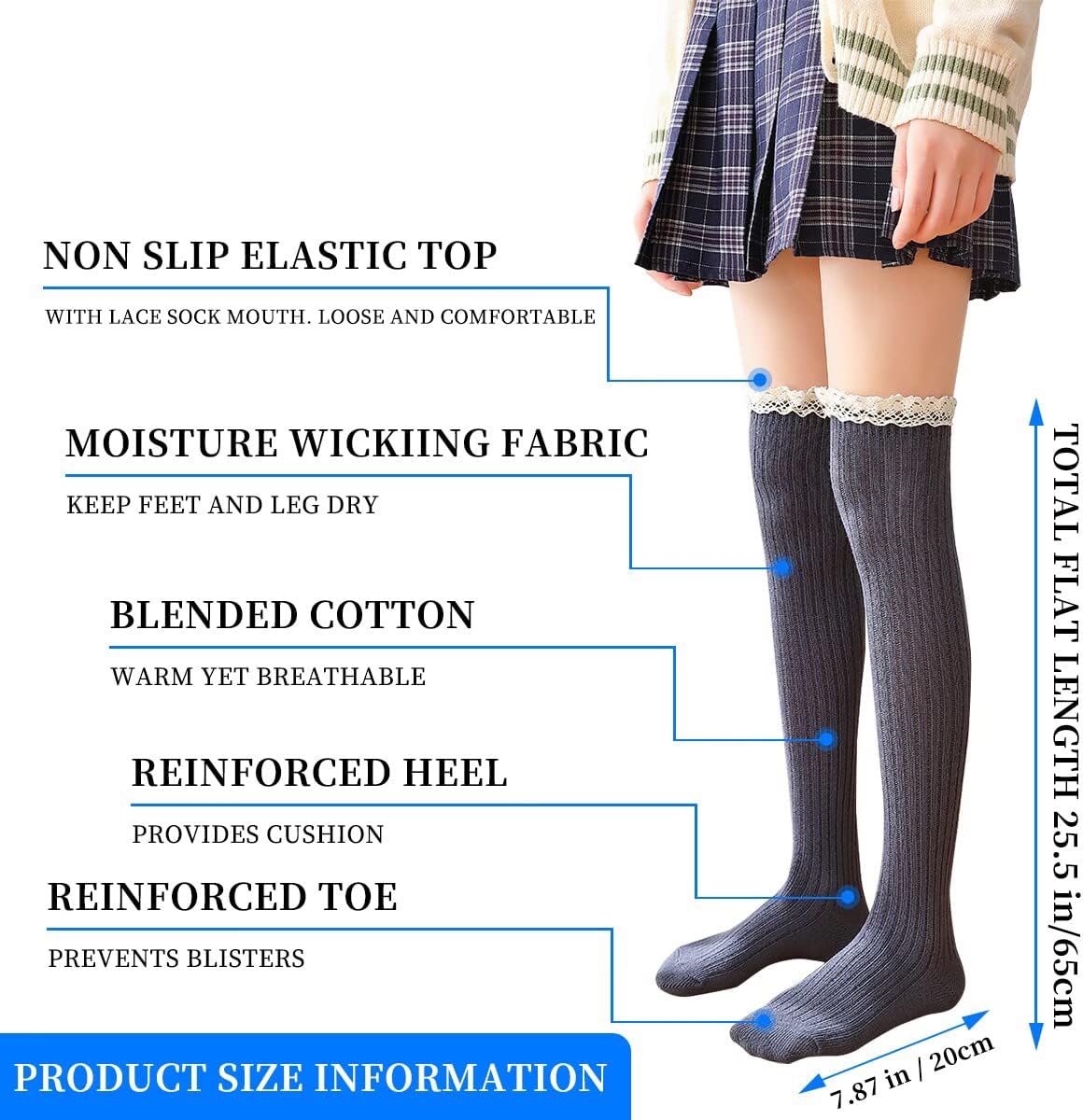 4 Pack Women Cotton Knit Boot Socks Knee High Socks Stockings with Lace Trim, Free size, Beige Black Coffee Green - Image 8