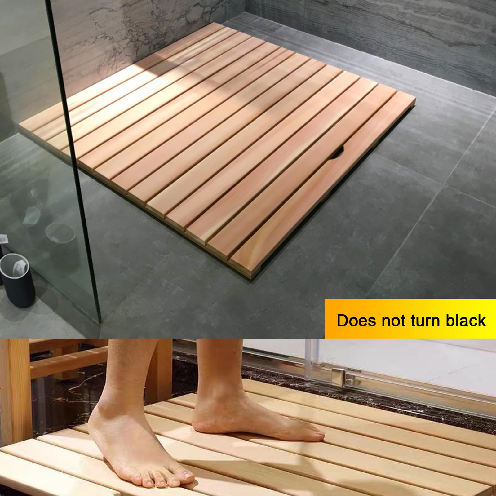 Alfombrilla de Baño de Bambú Antideslizante para Cuarto de Ducha Personalizada,Alfombra de Baño de Madera Rectangular,Tarima de Ducha Impermeable,con Asas y Pies Antideslizantes (45x45cm/18x18in)