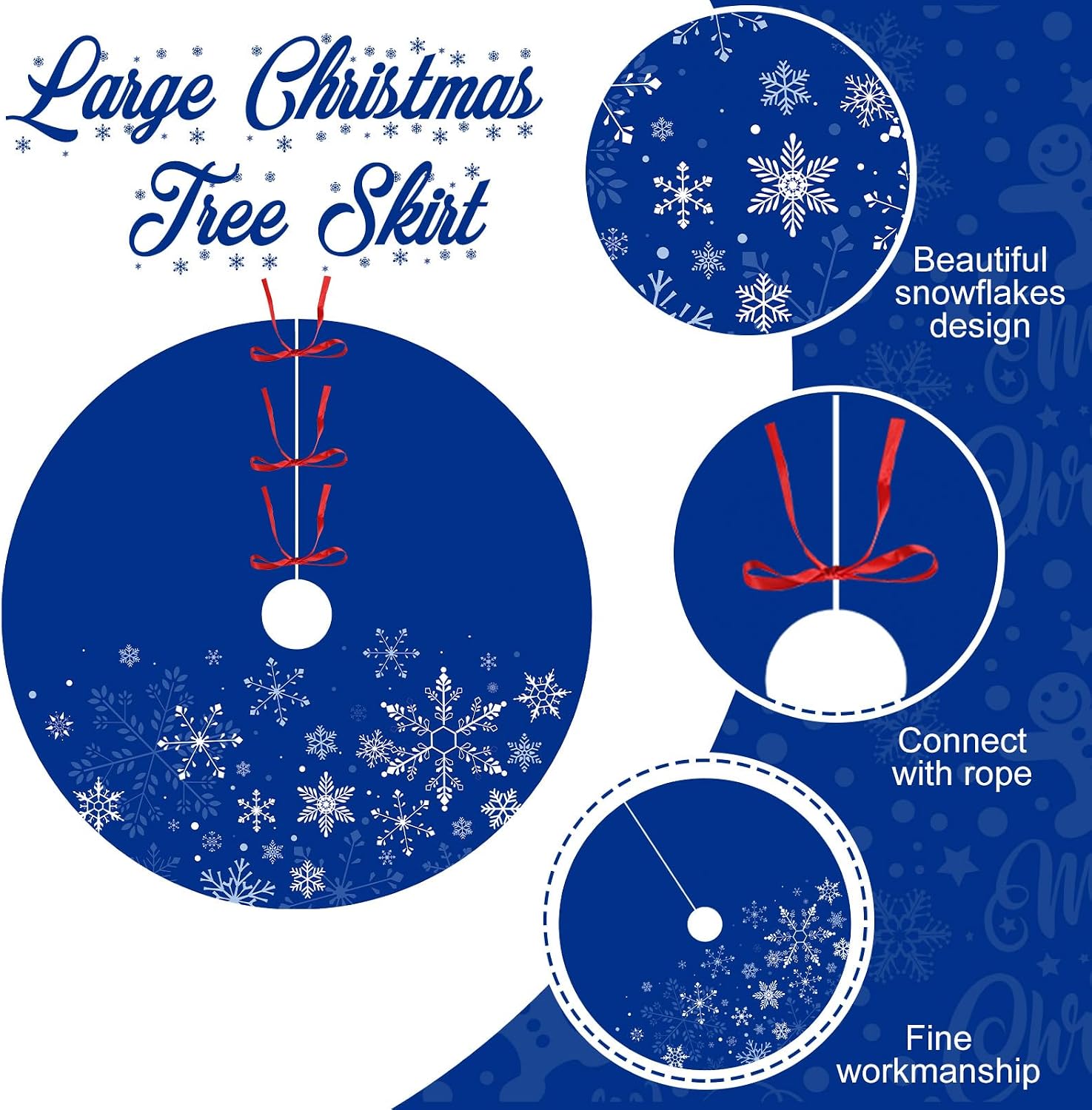 Tiamon 48 Inch Christmas Tree Skirt Large Double Layer Xmas Decoration Tree Skirt Mat Decor for Winter Holiday Party Christmas Decoration (Blue)