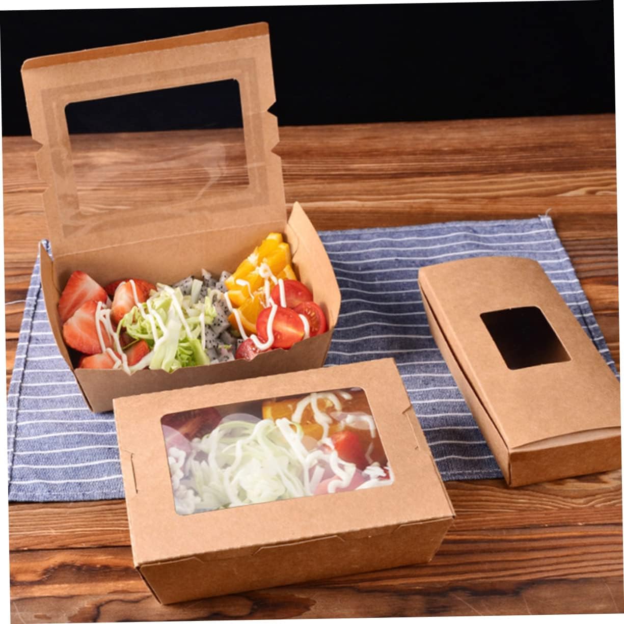 50pcs Kraft Paper Takeout Containers Meal Containers Lids for Fried Chicken Popcorn French Fries Nuts