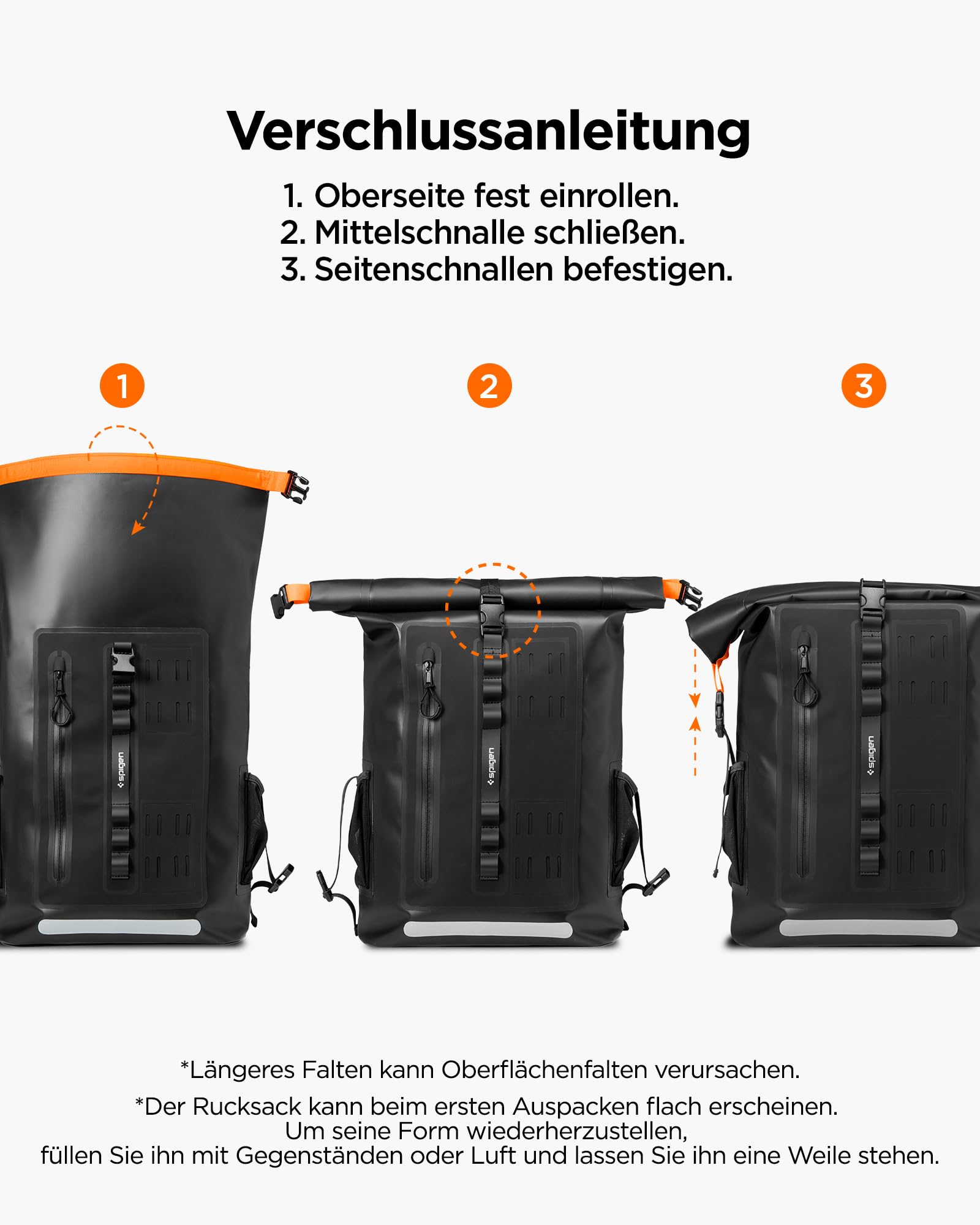 Spigen Wasserdichter Rucksack Rolltop für Damen Herren [Aquashield] Laptoprucksack bis 16", IPX6 Schutzklasse, Belüftetes Rückenteil, Wasserfester Daypack für Reisen, Outdoor & Camping – Schwarz