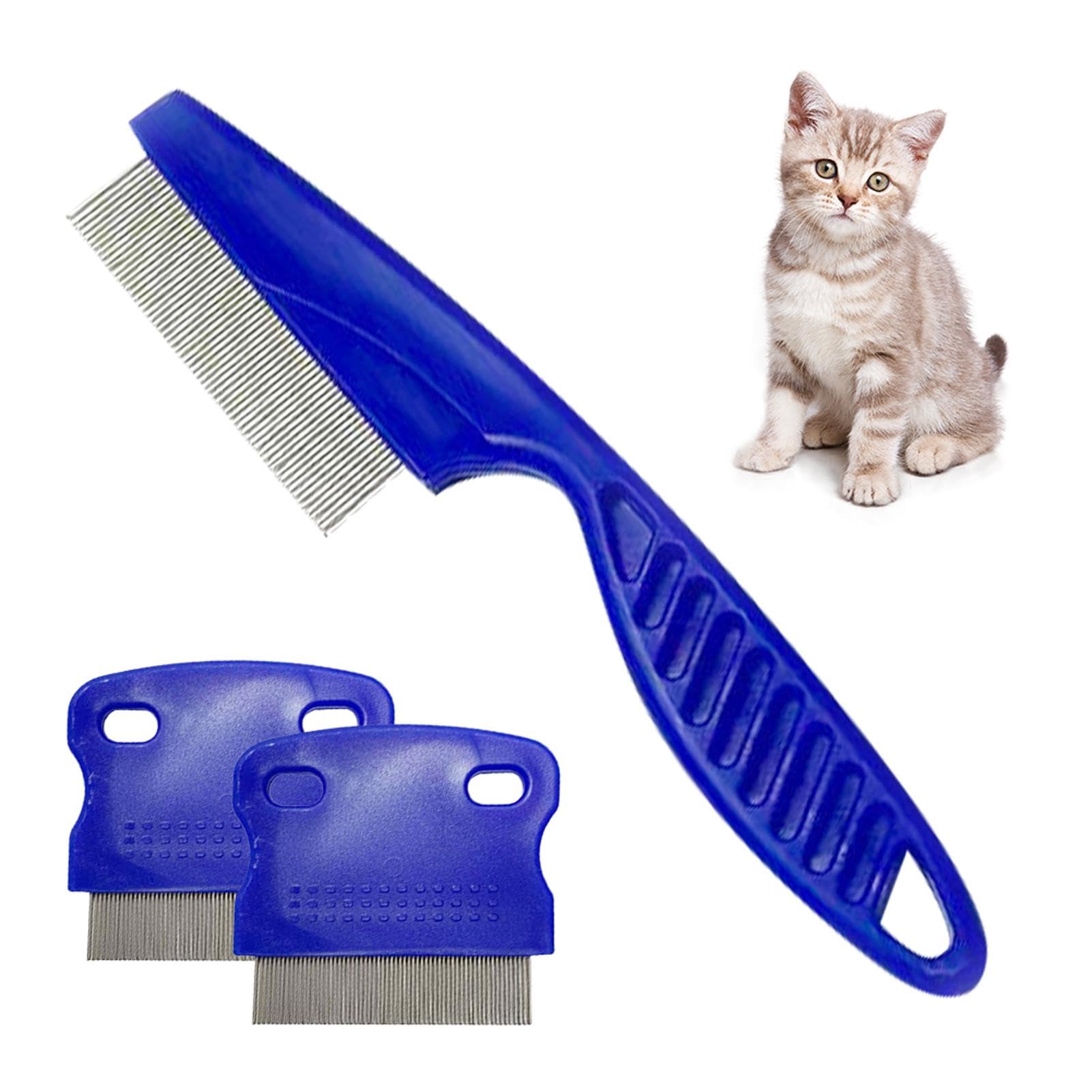 CAT flea - com, peigne à puces 3pcs, peigne à puces lécher les marques de larmes léchées peigne pour animaux de compagnie lapin long terme pour chats et chiens (Bleu)