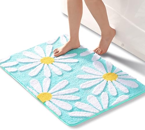 Miniatura 15 de QJHOMO Alfombra de baño beige con diseño de margaritas, decoración de flores blancas y amarillas, alfombra antideslizante de microfibra, súper