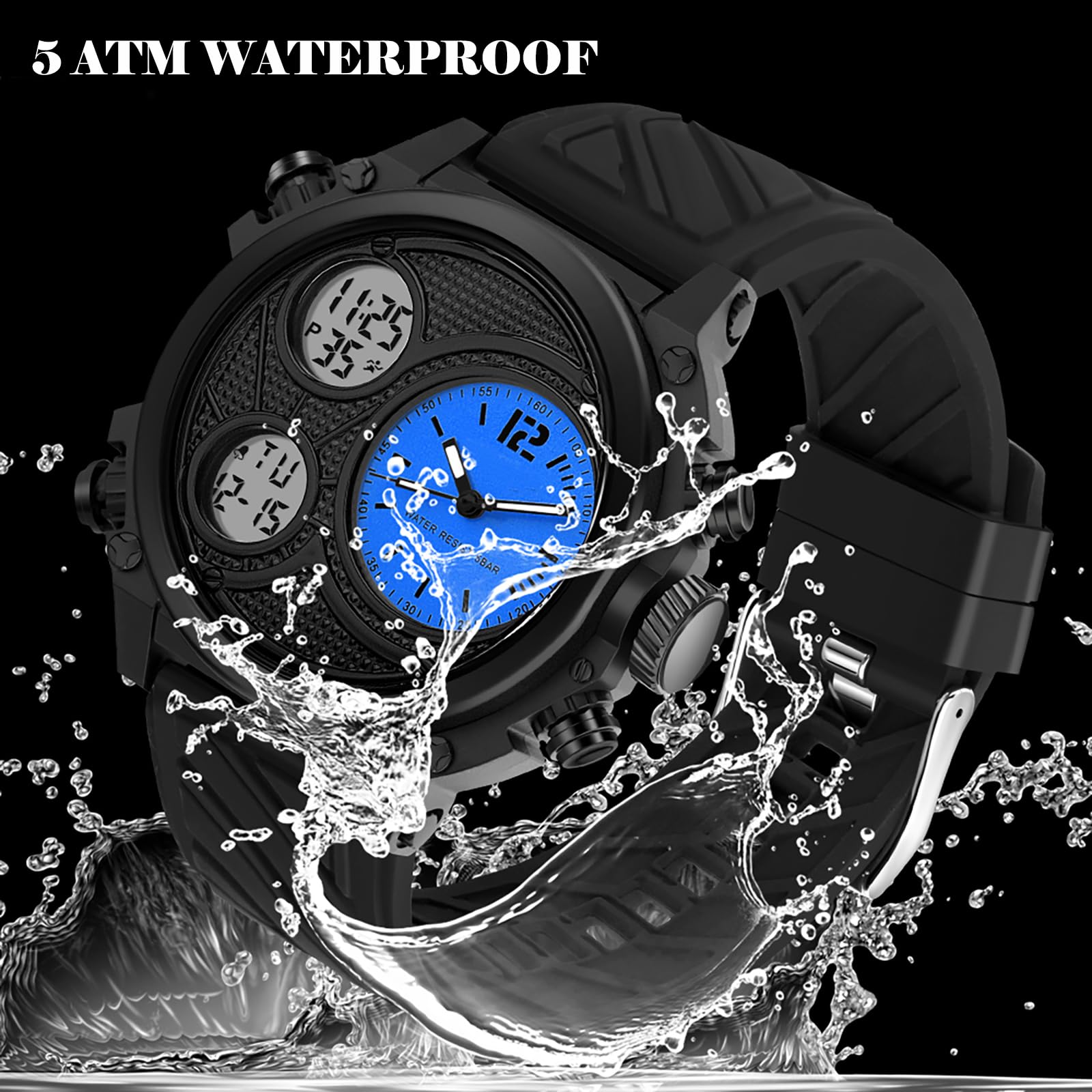 findtime Montre punk pour homme avec affichage surdimensionné
