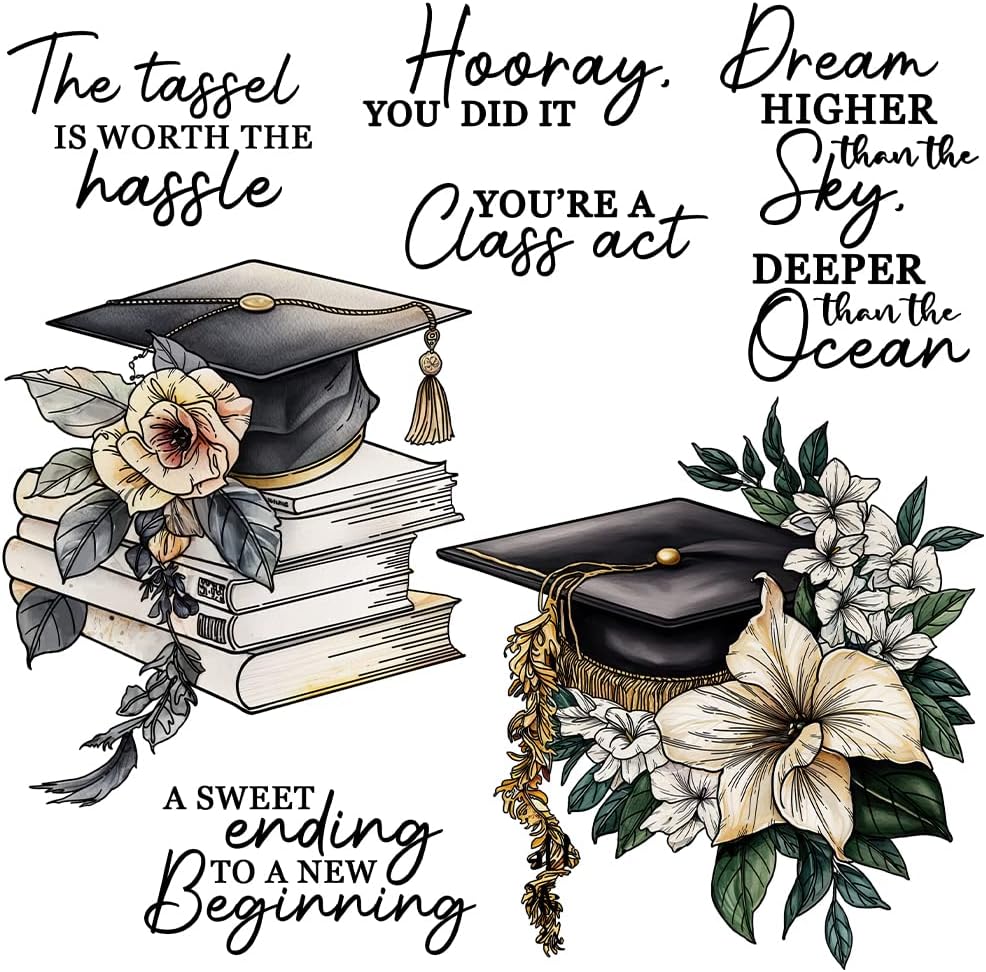 Graduation Season Books and Flowers Clear Stamps and Dies Set for Card Making DIY Scrapbooking Supplies Silicone Stamps and Metal Cutting Dies for Paper Albums Crafts Decor