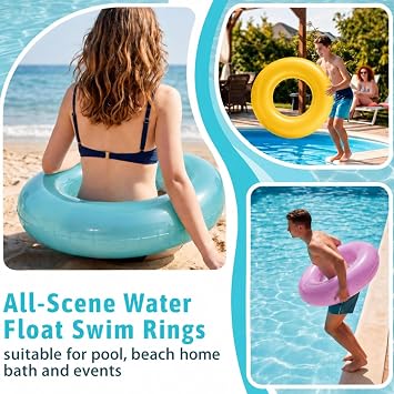 POPOYU 3Pcs Translucent Inflatable Pool Floats Ring,Giant Blow Up Swimming Ring,Swim Wheel Tube Pool Rubber Rings Pool Inflatables Swimming Pool Summer Beach Party Supplies