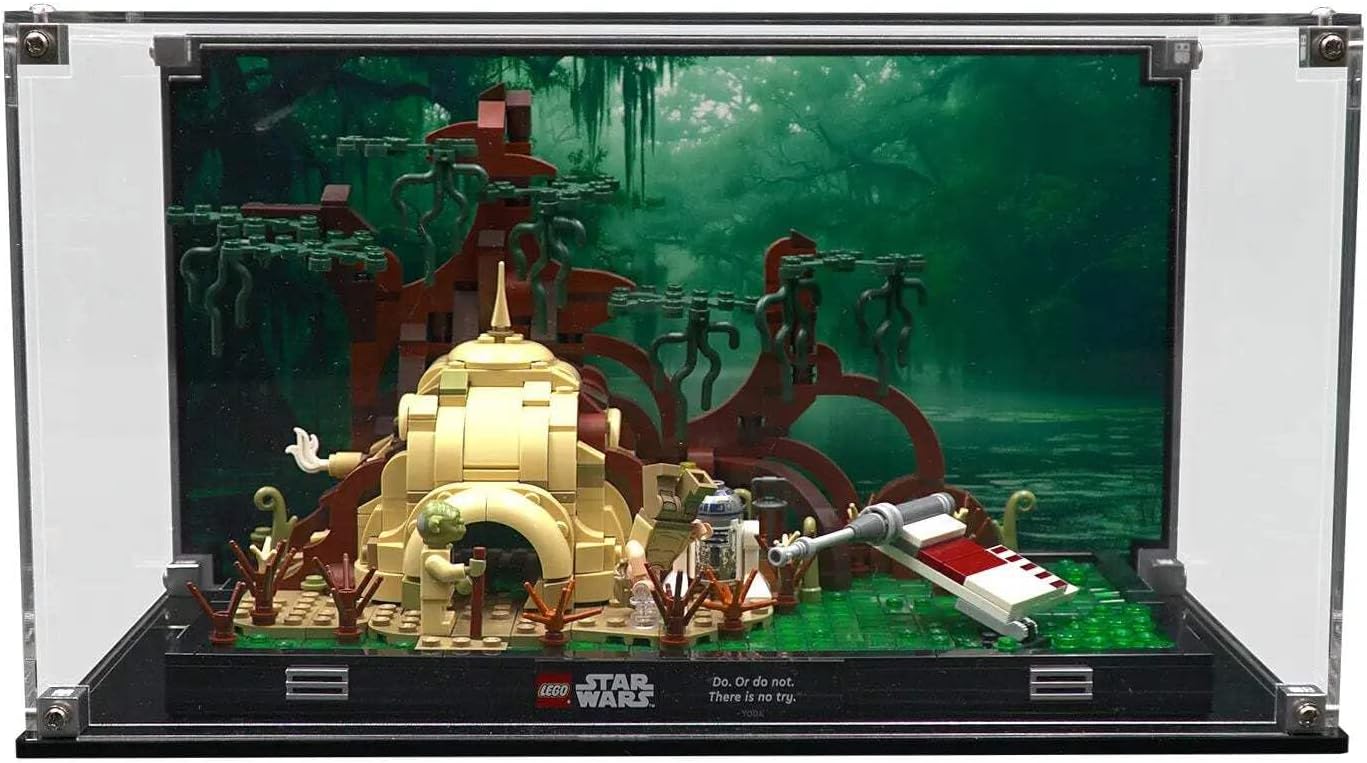 Display Case Compatible with Lego 75330 - Dagobah Jedi Training Diorama - Acrylic Dustproof Showcase with Pre-Printed Background - Set Not Included