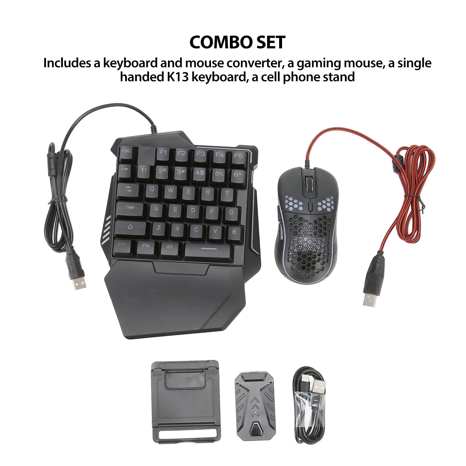 Adattatore Convertitore per Tastiera e Mouse con Mouse da Gioco, Tastiera G7 a una Mano, Supporto per Telefono Regolabile, Controller per Gamepad Mobile Bluetooth Combinato 4 in