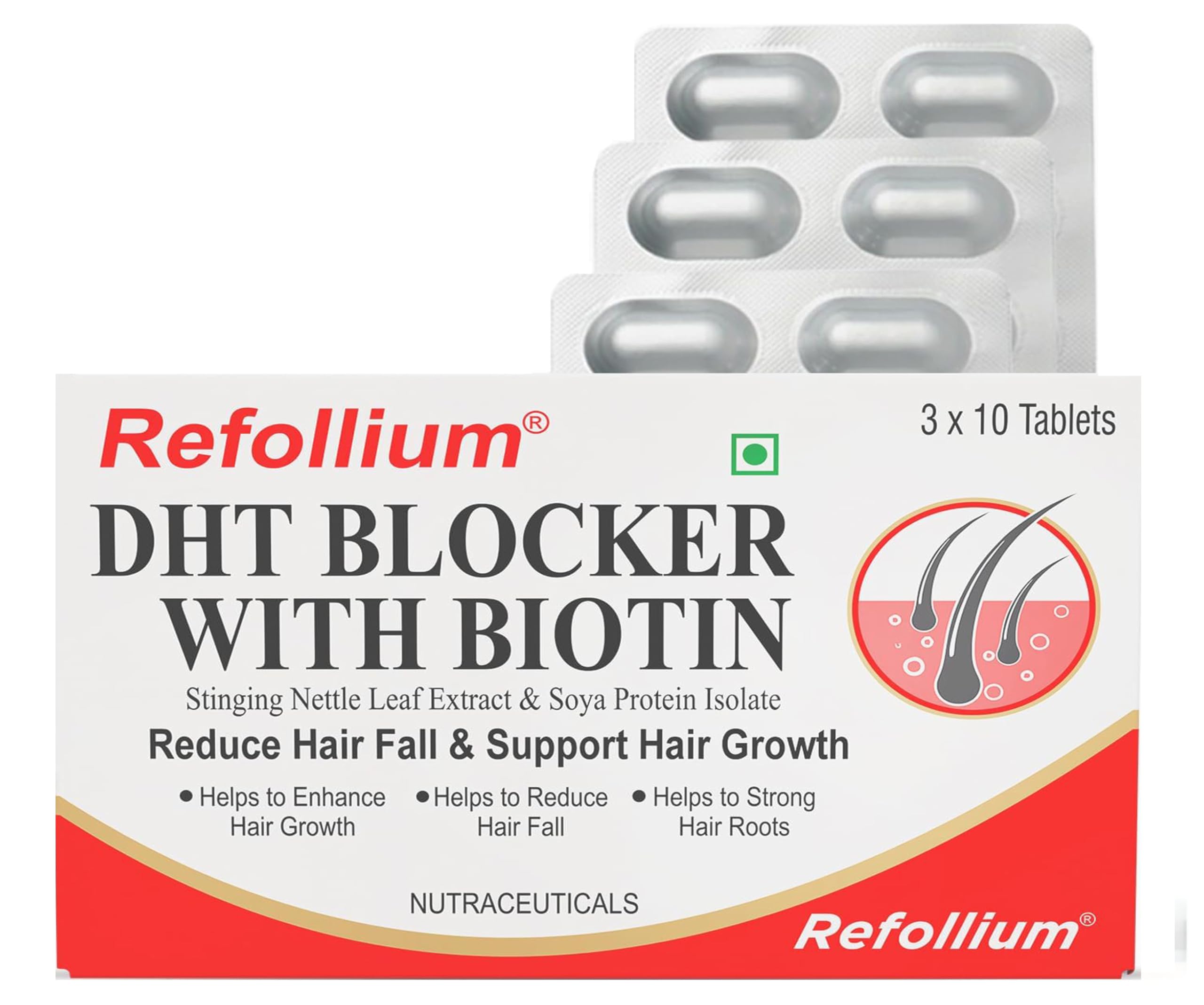 Refollium DHT Blocker with Biotin | Helps Reduce Hair Fall, Stimulates Hair Growth | Hair Vitamins for Men & Women (30 Tablets) (DHT BLOCKER) (Biotin + Hair Vitamins) — Amazon image 2