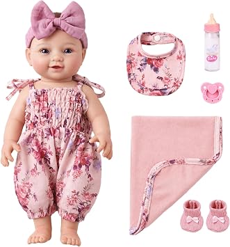 BABESIDE 15 Inch Baby Doll Set, Soft Body Girl with Floral Outfit