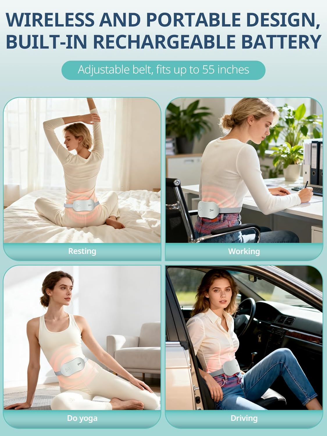 Slimpal Portable Heating Pad for Period Cramps, Electric Cordless Wearable Heat Pad for Menstrual Cramps Relief, 3 Timer Auto Off Setting, Stocking Stuffers Christmas Gifts Her Women Girl, Light Grey