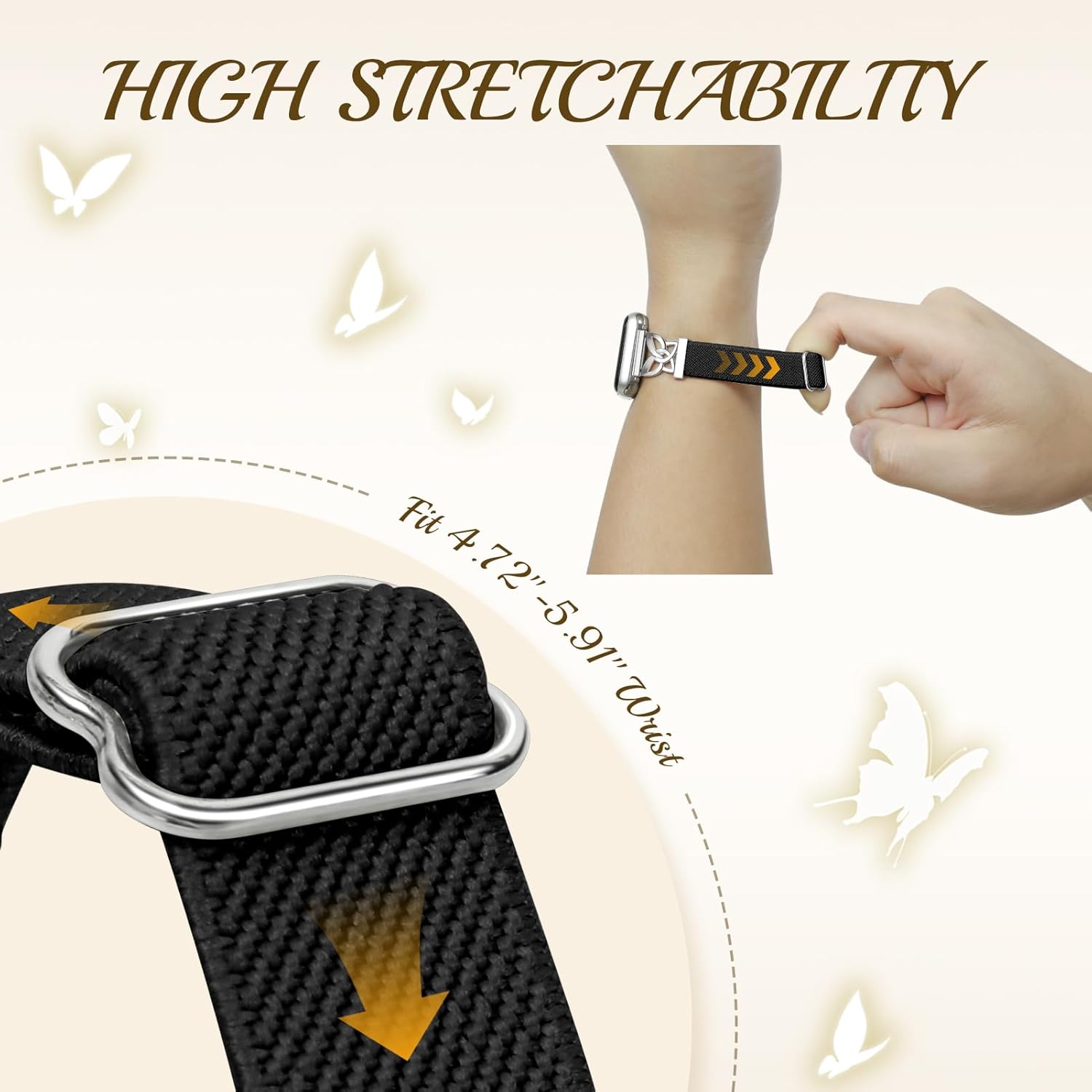 Stretchy Band Compatible with Apple Watch 49mm 46mm 45mm 44mm 42mm 41mm 40mm 38mm, Braided Elastic Butterfly Nylon Strap for iWatch Series 11 10 9 8 7 6 5 4 3 2 1 SE 3/2/1 Ultra 3/2/1 - Image 4
