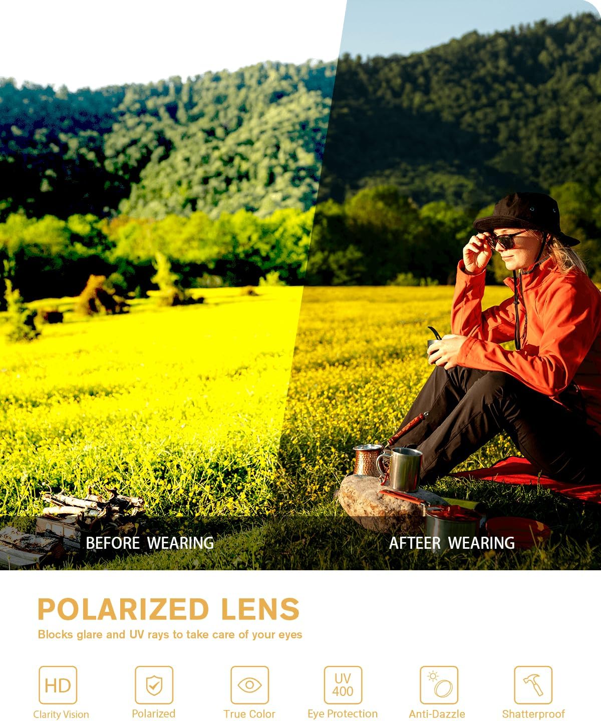 Meeloog Polarized Fit Over Glasses Sunglasses for Women UV Protection, Trendy Square Wrap Around Shades for Driving Riding - Image 3