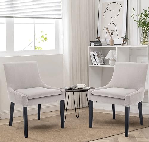 Miniatura 4 de COLAMY Juego de 2 sillas de comedor modernas, sillas de ocio laterales tapizadas de tela con respaldo medio y patas de madera para sala de estar,