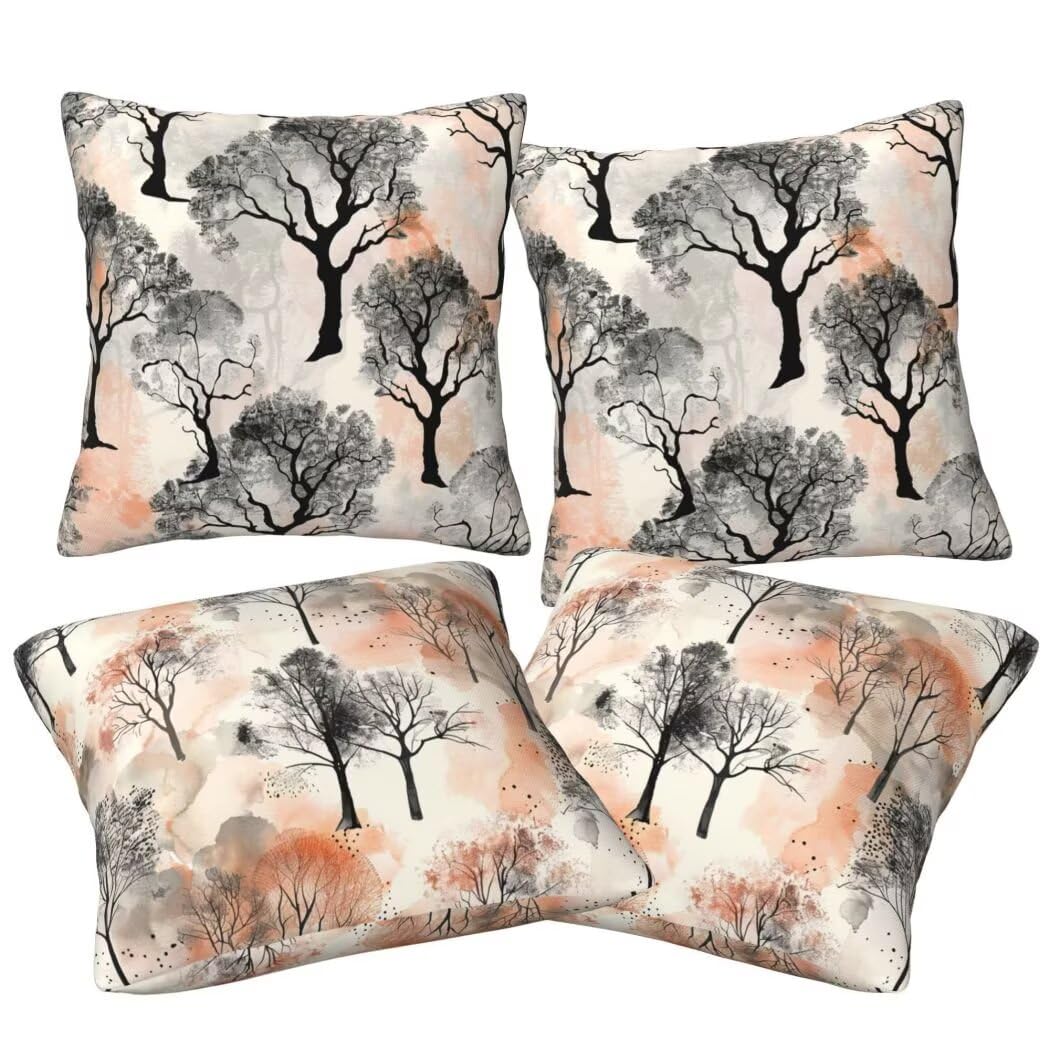 Kissenbezug 65x65 Samt Grau Kissenbezüge 4er Set Dekorative Sofakissen Couchkissen Minimalistischer Baum Sofa Kissen Kissenhüllen mit Verstecktem Reißverschluss für Schlafzimmer Wohnzimmer -LI548