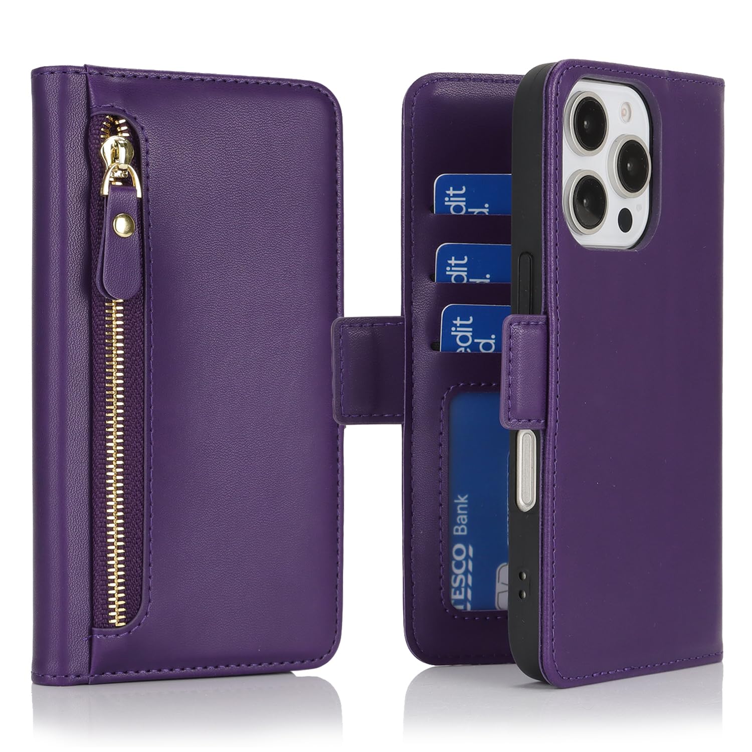 Étui iPhone 16 Pro Max anti-perte de cartes - Coque portefeuille avec fermeture zippée