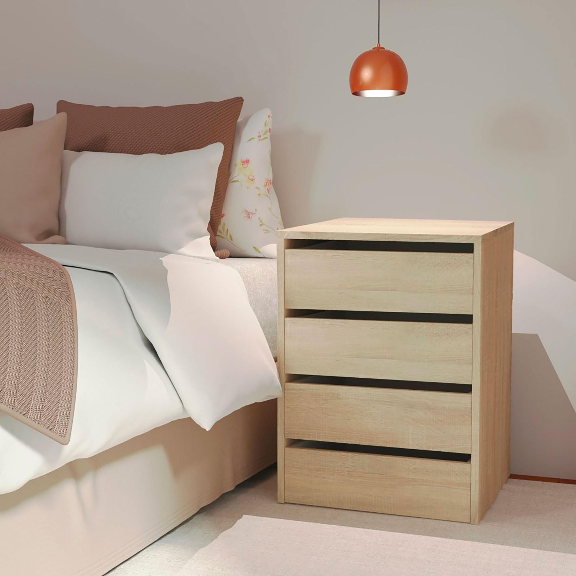 briebe Cajonera Armario Interior, Mesita de Noche, Cómoda Dormitorio, Sinfonier 4 Cajones, 63,5x46x45 cm (Alto x Ancho x Profundo) Escritorio Oficina (Roble Cambrian)