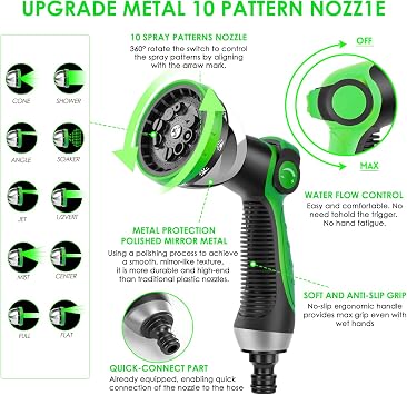 KETTOYA 100FT Expandable Garden Hose, Hose Pipe with 10-Pattern Spray Nozzle, 2-in-1 Valve Quick Connector, Flexible Heavy Duty Water Hose, Durable 3750D, 4-Layer Latex Core, Leak-Proof, Kink-Free