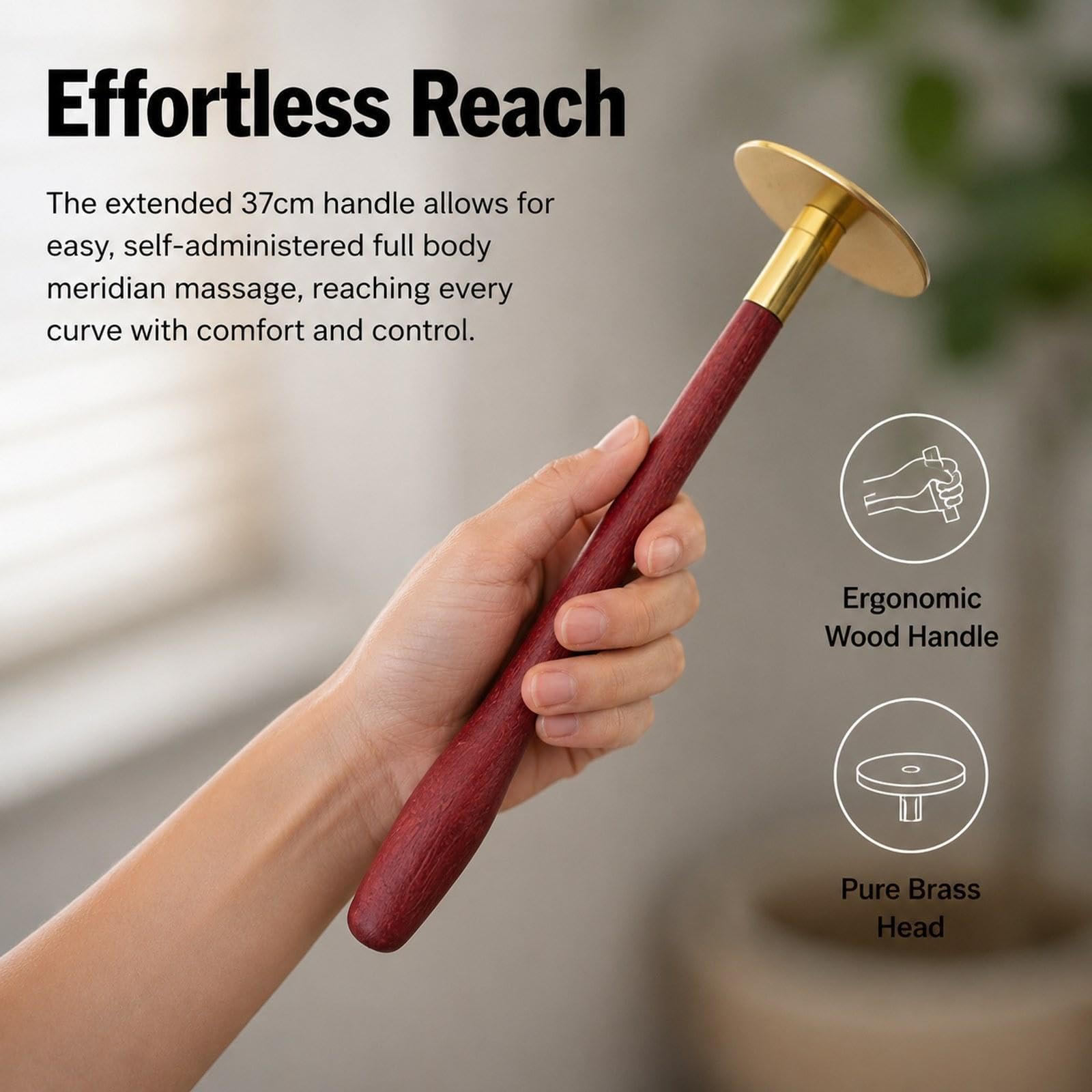 Herramienta de Masaje Gua Sha, Tabla de Corporal de Latón, Ergonómica, Portátil, Ligera, con Mango Largo, Ideal para Regalar O Decorar El, 37cm