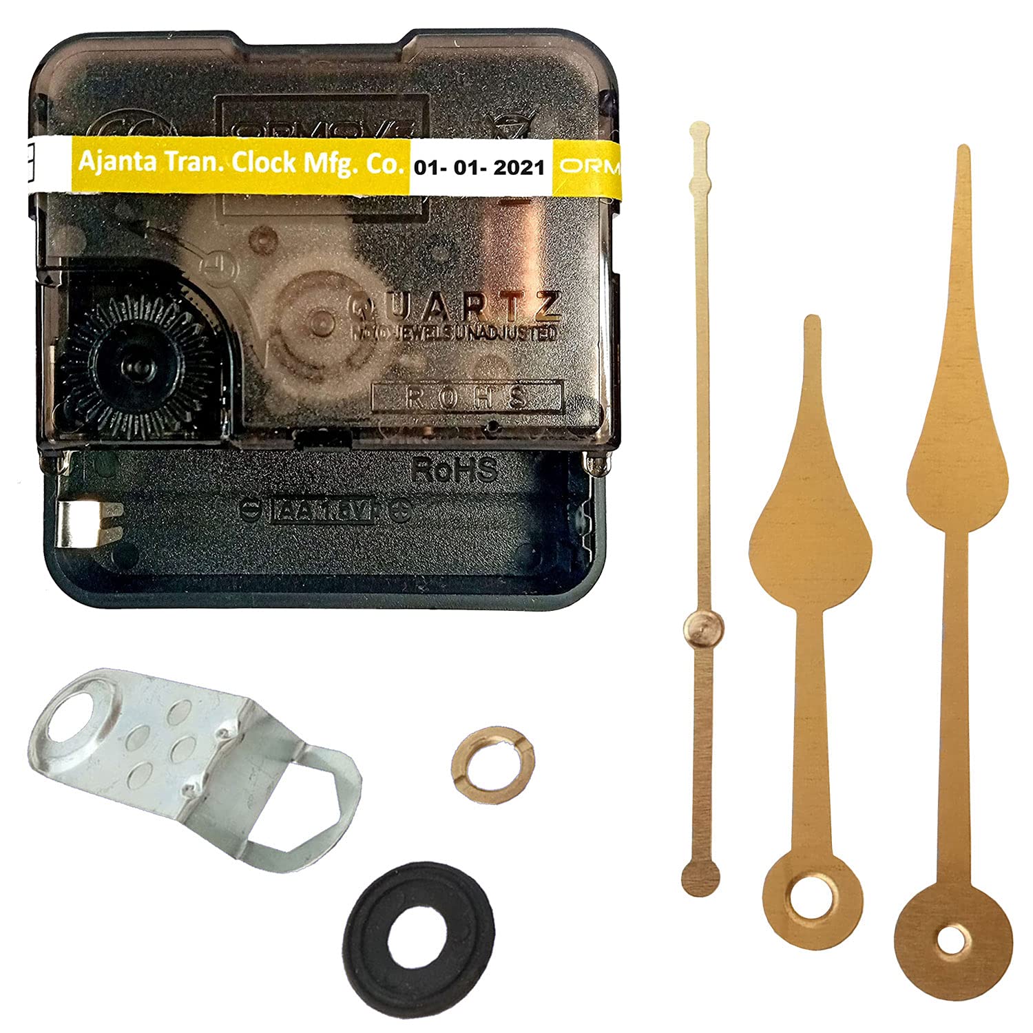 Ajanta Mfg. Ormove Quartz Battery Operated Plastic Ticking Machine for Wall Clock with Leaf Needles Hands (Golden, 55x55x16mm)-image-3