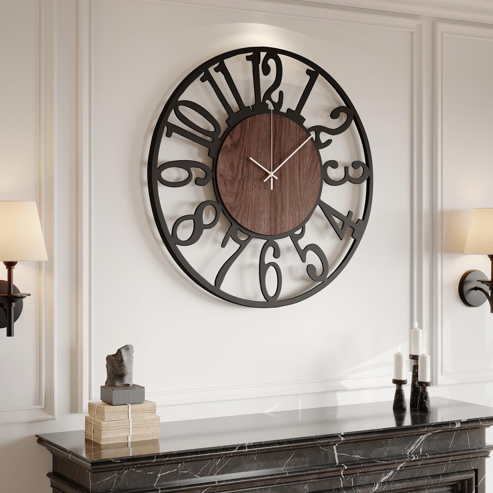 Cuspin Relógio de parede grande de 76 cm, relógio de parede decorativo de metal preto com