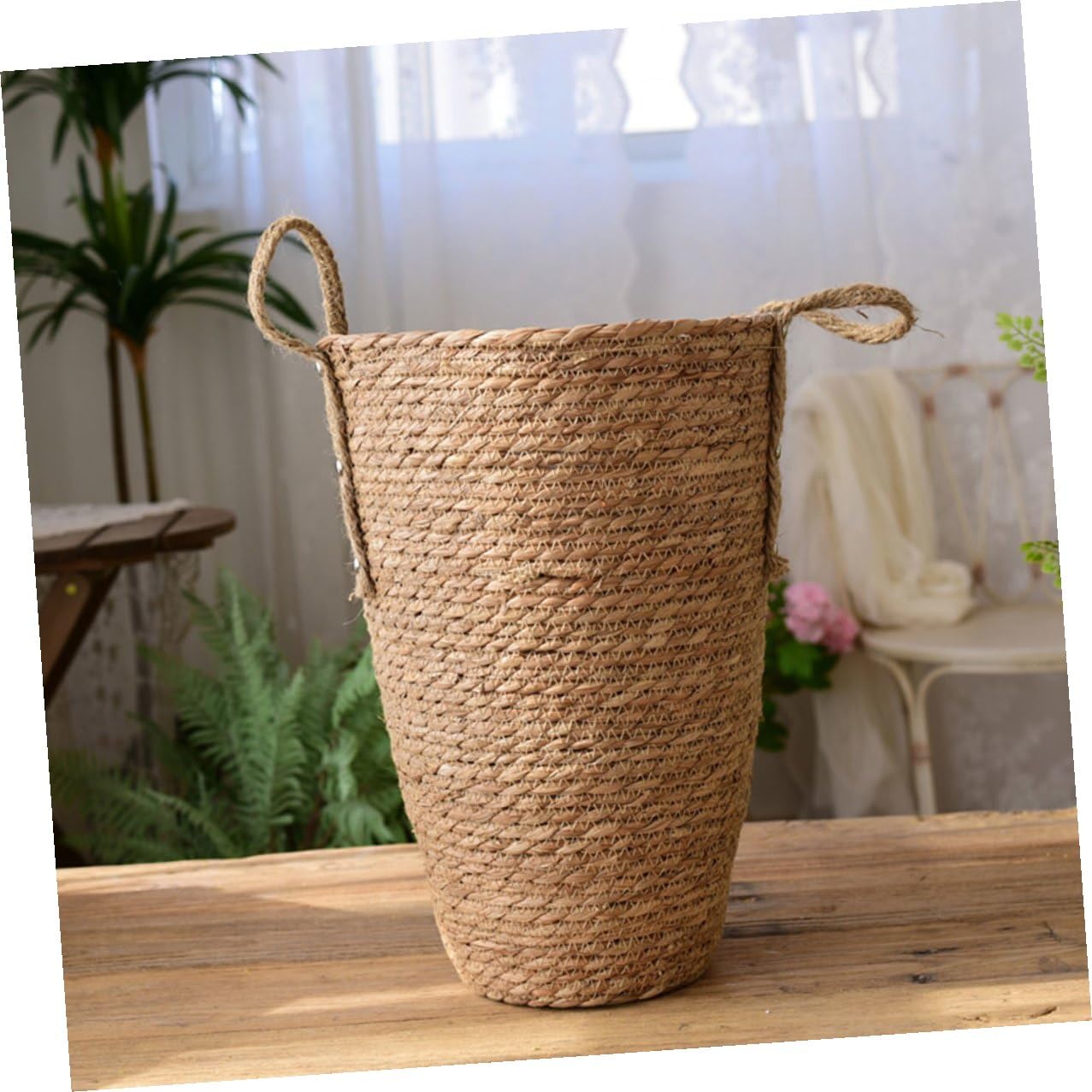 SHINEOFI Panier en Paille Tressée Décoratif pour Pot de Fleurs, Multi-Usage et Résistant, Style Rustique Élégant pour Maison et Balcon Abrité