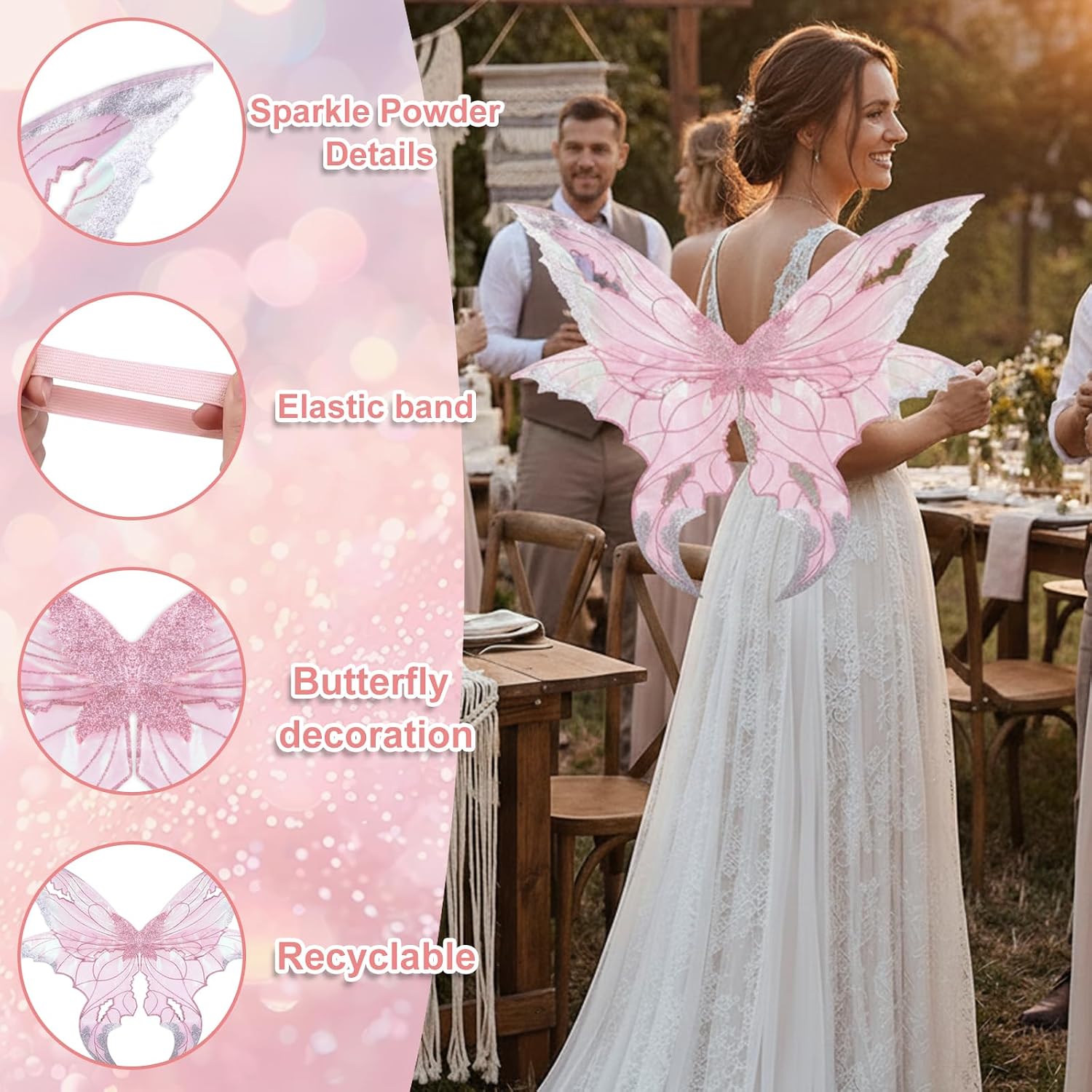 ALIBBON Fairy Wings for Adult Women 34"x33" Butterfly Wings Renaissance Costume Cosplay Accessories for Easter Halloween