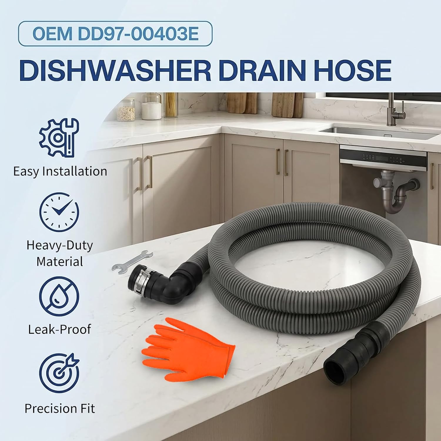 DD97-00403E(A) Dishwasher Drain Hose (7.25ft) - Compatible With Samsung Dishwasher Parts Replacement AP6981640 PS12749174 EAP12749174 PD00069562