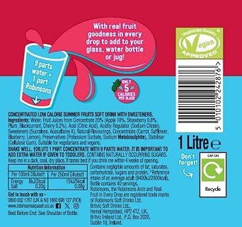 Robinsons Double Strength Summer Fruits No Added Sugar Squash 1L