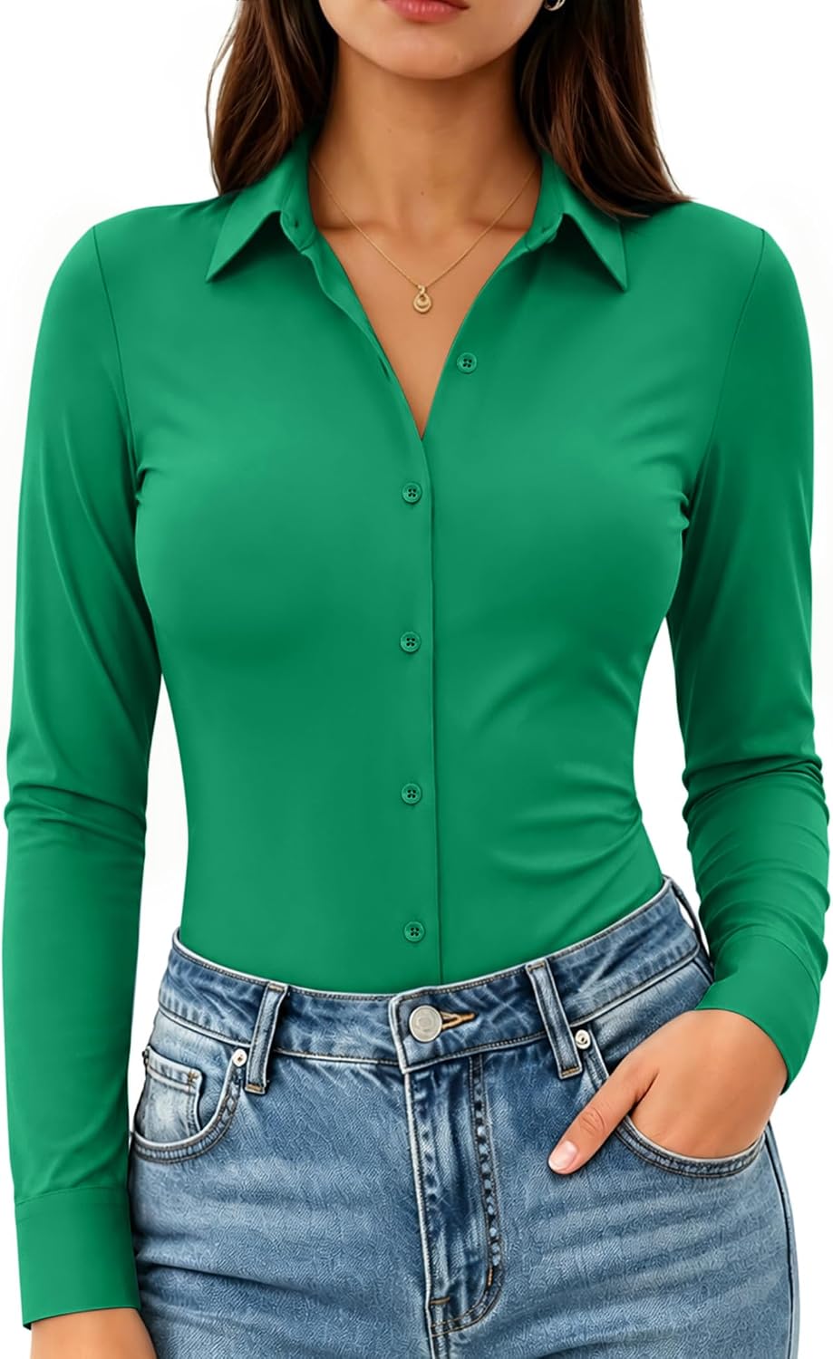 siliteelon Button Down Shirts for Women Long Sleeve Stretch Dress Shirt