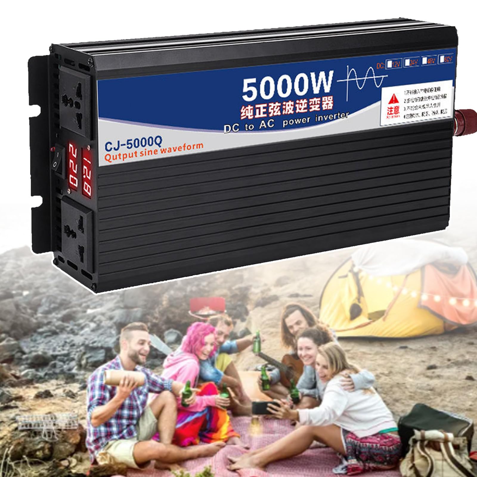 Tragbarer Reiner Sinus-Wandler, Wechselrichter-LadegeräT Mit 95% Energieeffizienz, Solar-Wechselrichter FüR Zuhause Und Camping, Mit Hochtemperaturschutz,5000W-12Vto110V