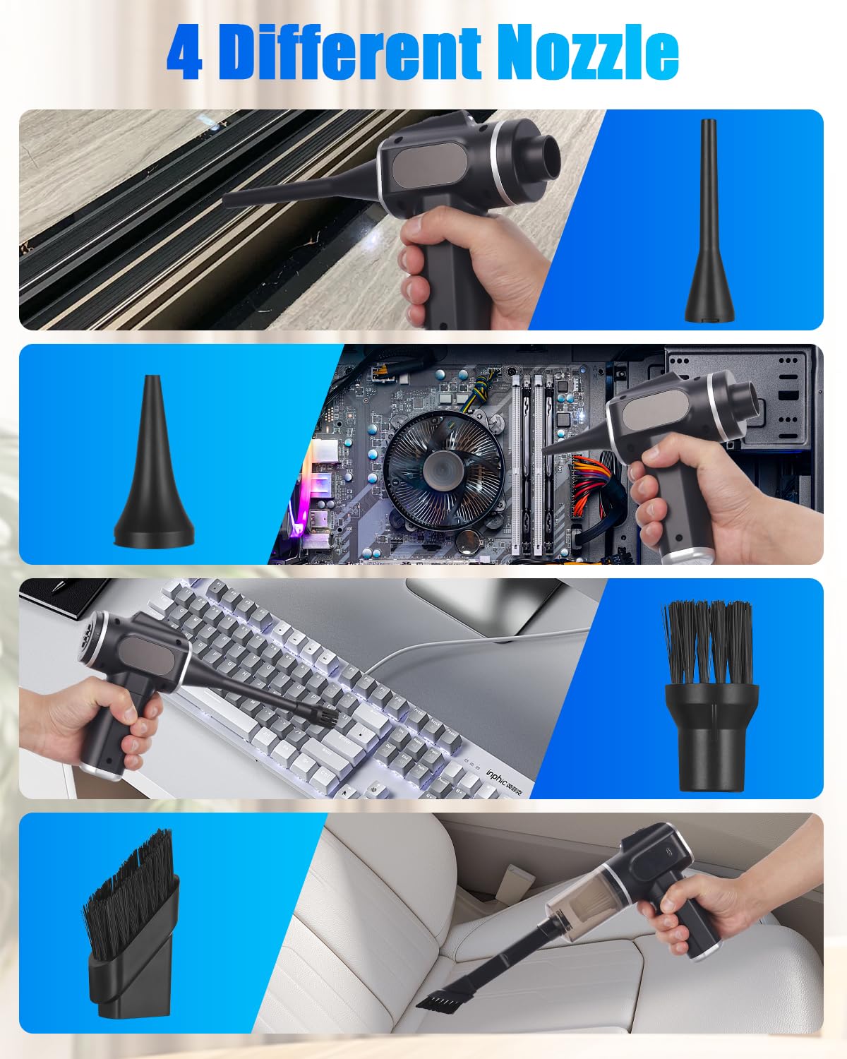 Soplador de Polvo Eléctrico, Soplador de Aire, Aire Comprimido Limpieza para PC 50000 RPM, Plumero de Aire Comprimido Con Luz LED, Soplador De Aire para PC, para Ordenador, Coche, Oficina,Sofá
