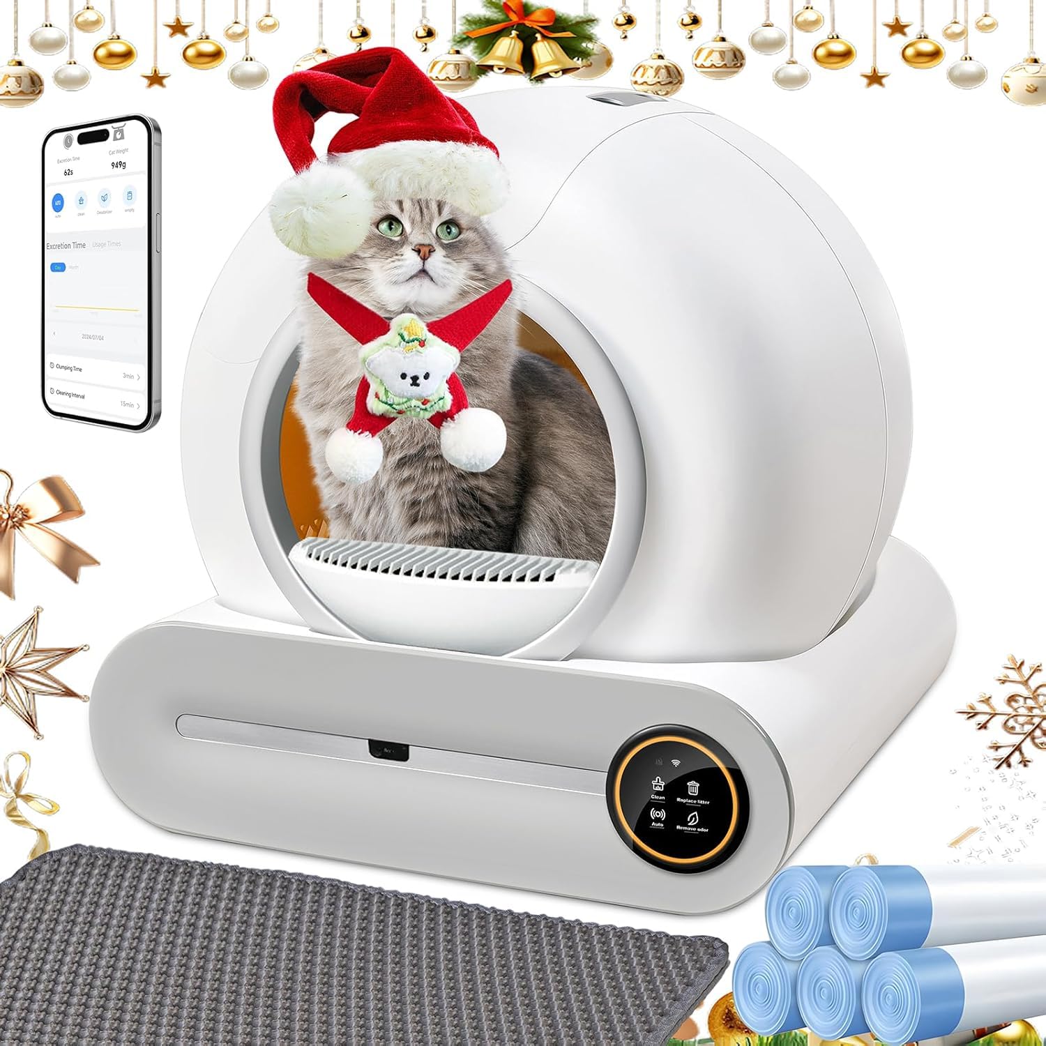 PGD​​SGA Lettiera Autopulente Per Gatti 65 Litri + 9 Litri, Controllabile Tramite App - Capacità Extra-Large (65 Litri), Deodorizzazione Ionica E Monitoraggio Dello Stato Di