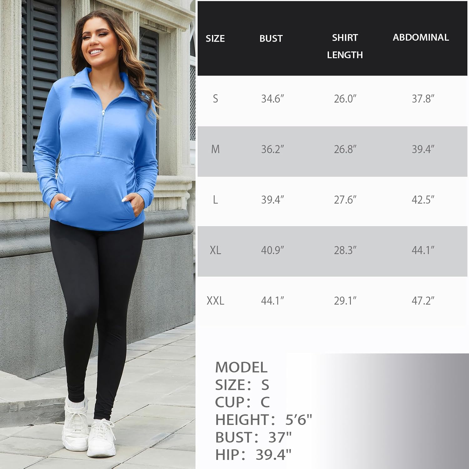 GINKANA Maternity Women's Long Sleeve Shirt Half Zipper Lapel Lightweight Casual Maternity Pullover with Pockets - Image 7