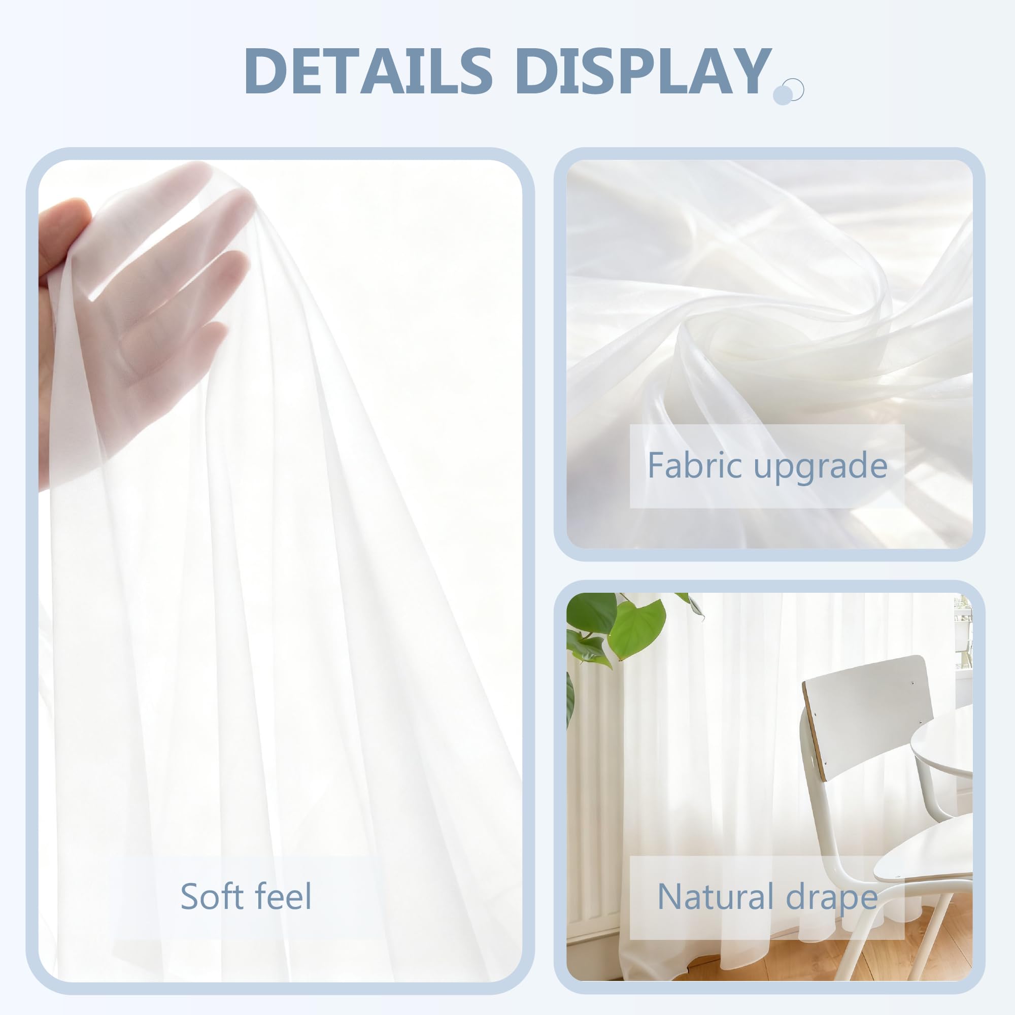 Vorhang Transparent 400 x 160 cm Gardine mit Ösen Gardine Ösenschal Modern Und Langlebig für Wohnzimmer Schlafzimmer Mädchen Jugend, Weiß