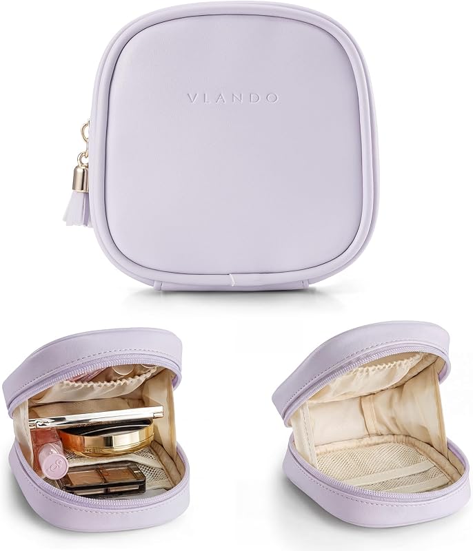 Necessaire de maquiagem VLANDO com bolsos internos, zíper, Mini-Mist Purple