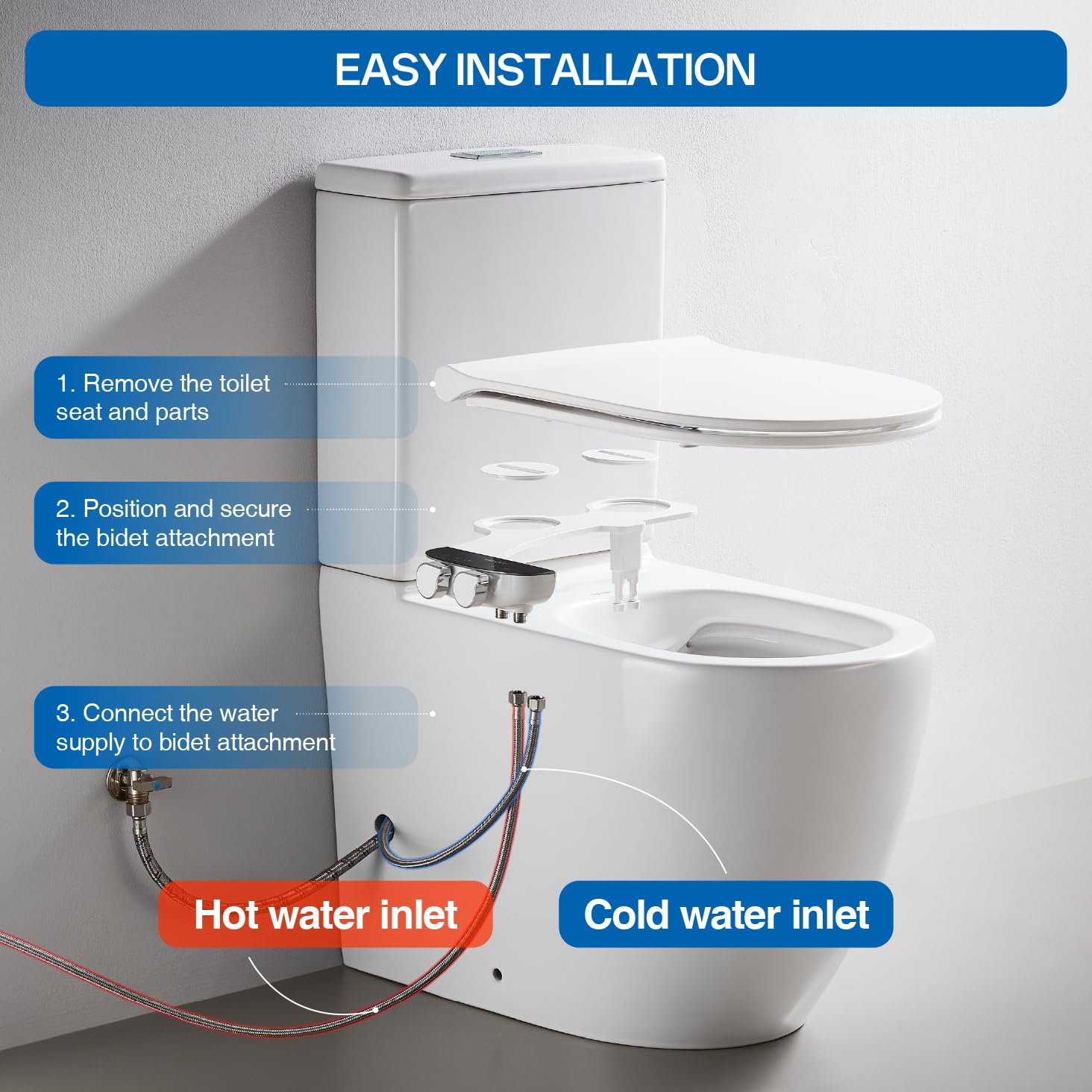 Bidé para WC con Agua Caliente y Fría, Bidet Portátil No Eléctrico con Ducha Integrada, Boquilla Retráctil Autolimpiante, Control de Presión, Limpieza Frontal y Posterior (TT18NA)