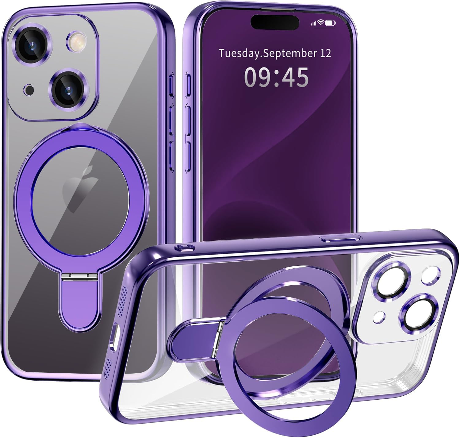 Coque iPhone 15 magnétique avec support anneau antichoc