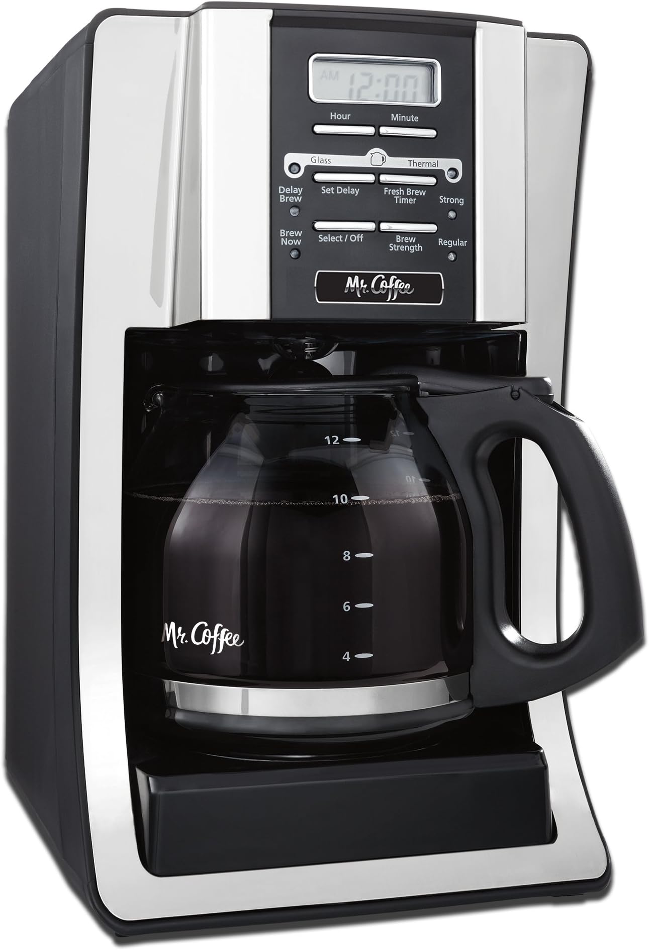 Mr. Coffee 12 Cup Programmable Coffee Maker with Thermal Carafe Option, Chrome
